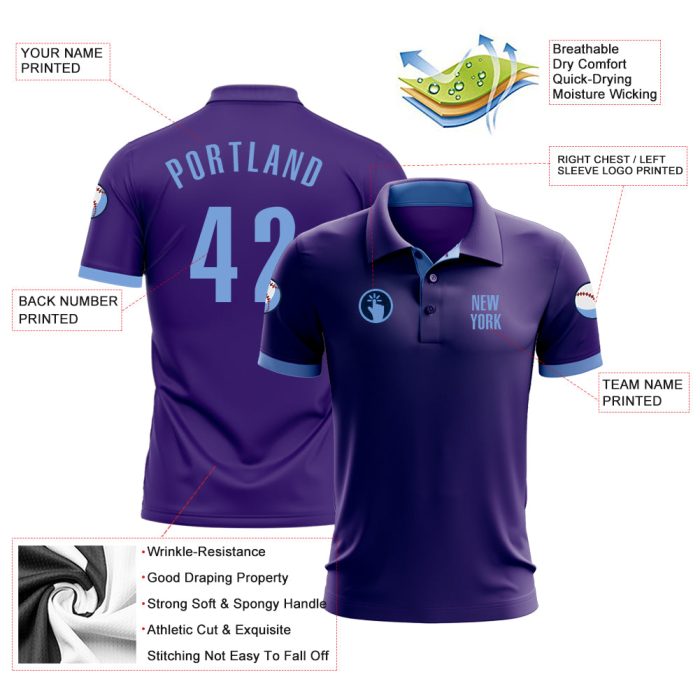 Custom Performance Golf Polo Shirt in Purple and Light Blue for Men Custom Purple Light Blue Performance Golf Polo Shirt - Image 3