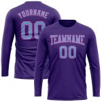 Custom Long Sleeve Performance T-Shirt in Purple Light Blue Pink Custom Purple Light Blue-Pink Long Sleeve Performance T-Shirt - Image 2
