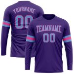 Custom Long Sleeve Performance T-Shirt in Purple Light Blue Pink Custom Purple Light Blue-Pink Long Sleeve Performance T-Shirt