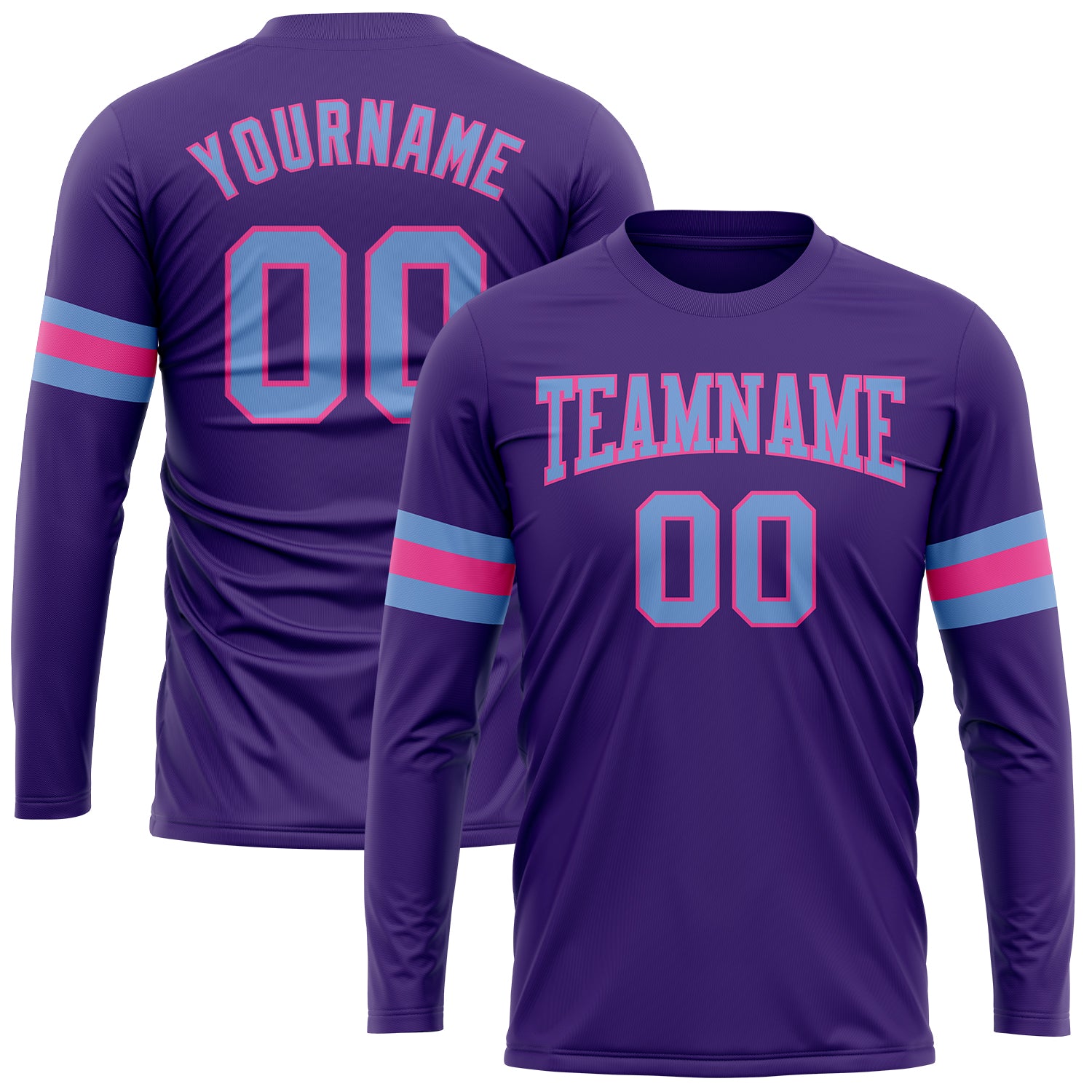 Custom Long Sleeve Performance T-Shirt in Purple Light Blue Pink Custom Purple Light Blue-Pink Long Sleeve Performance T-Shirt