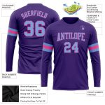 Custom Long Sleeve Performance T-Shirt in Purple Light Blue Pink Custom Purple Light Blue-Pink Long Sleeve Performance T-Shirt - Image 3