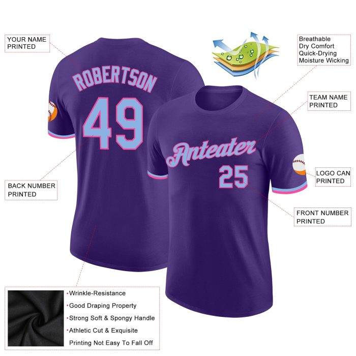 Custom Performance T-Shirt in Purple Light Blue Pink - Comfortable Activewear for Men and Women Custom Purple Light Blue-Pink - Image 2