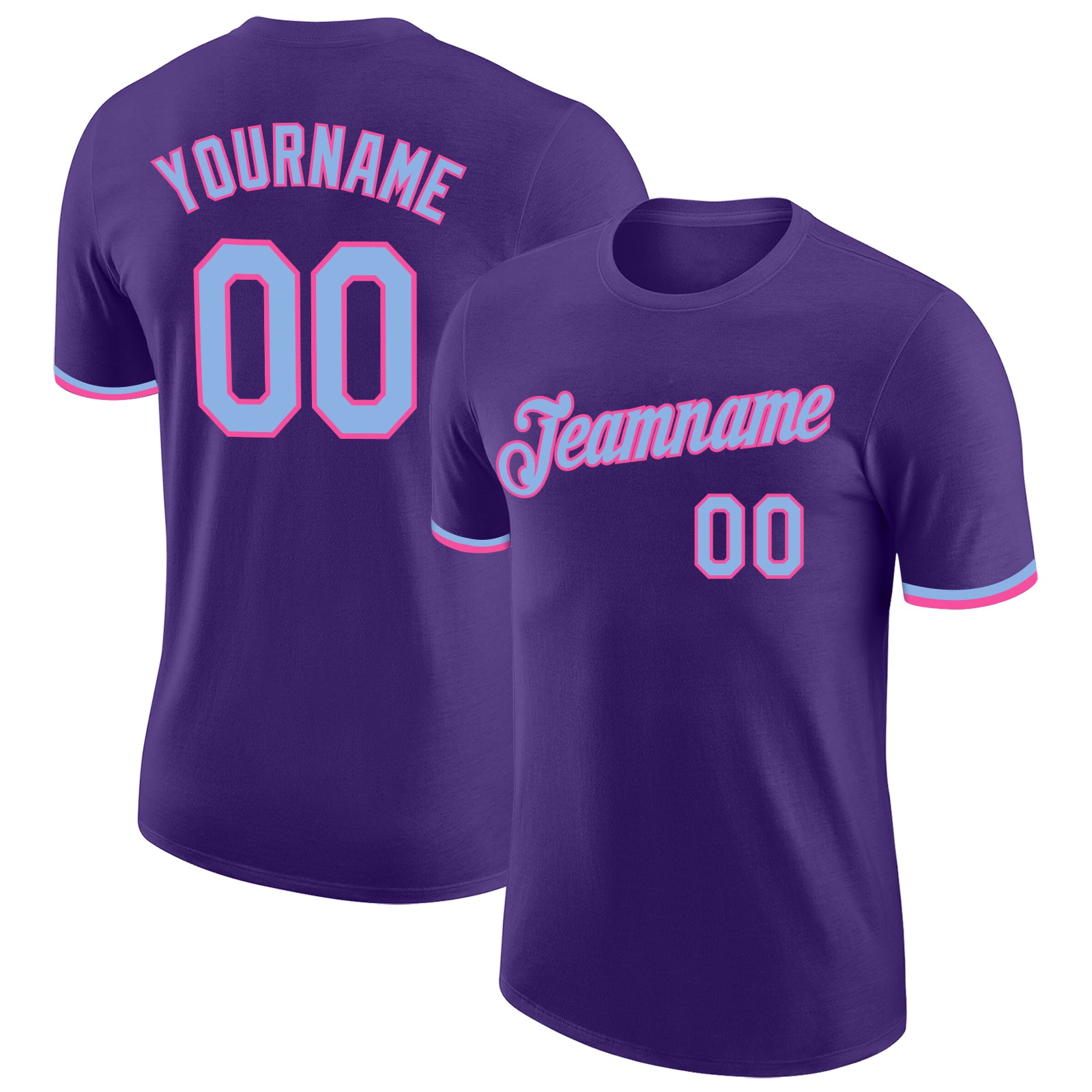 Custom Performance T-Shirt for Men & Women in Purple Light Blue-Pink - Style 9278 Custom Purple Light Blue-Pink Performance