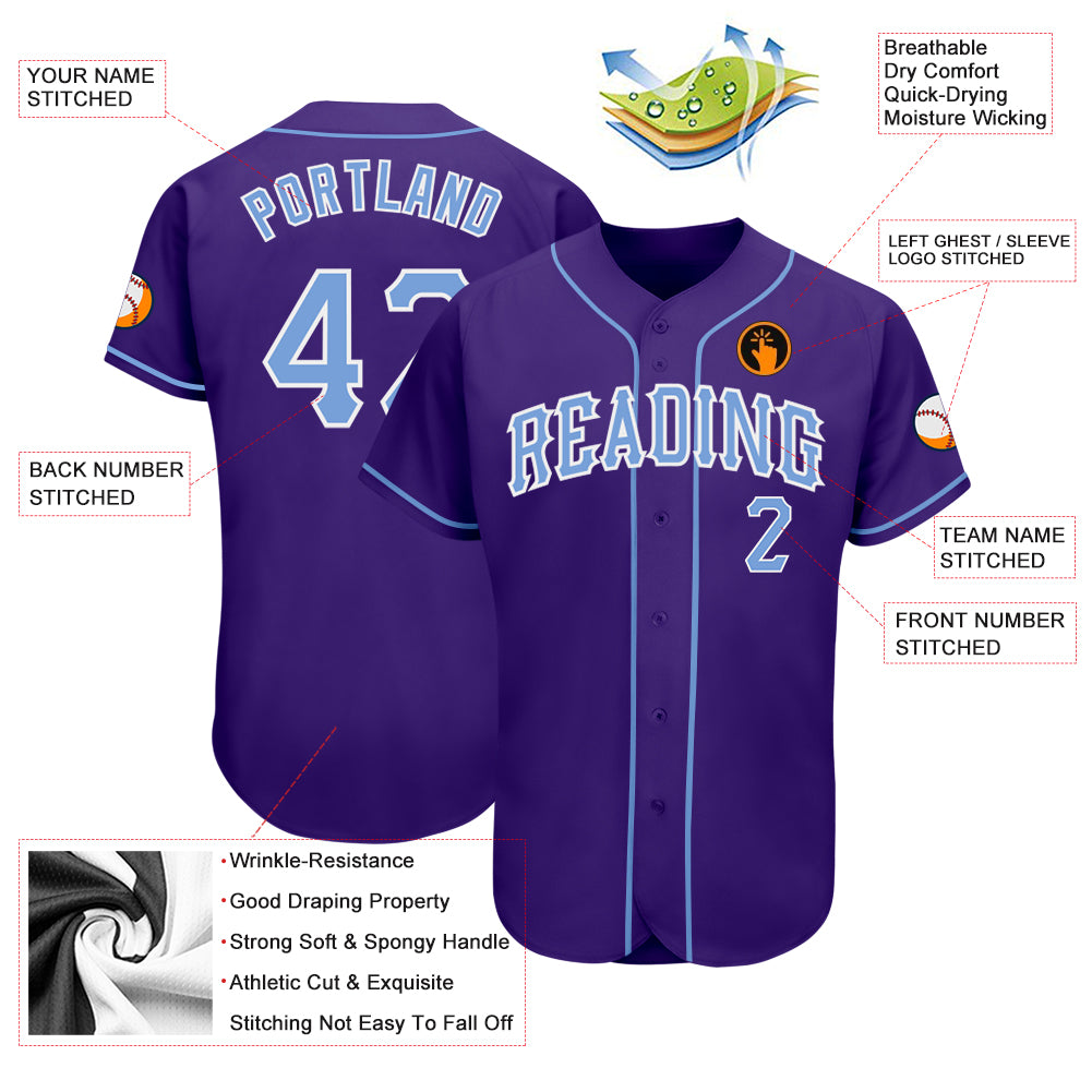 Custom Purple Light Blue-White Authentic Baseball Jersey Style 5440 Custom Authentic Baseball Jersey in Purple and Light Blue-White Style 5440 Custom Purple Light Blue-White Authentic Baseball - Image 3