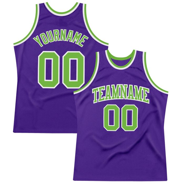Custom Purple Neon Green White Basketball Jersey - Authentic Throwback Design Custom Purple Neon Green-White Authentic Throwback - Image 1