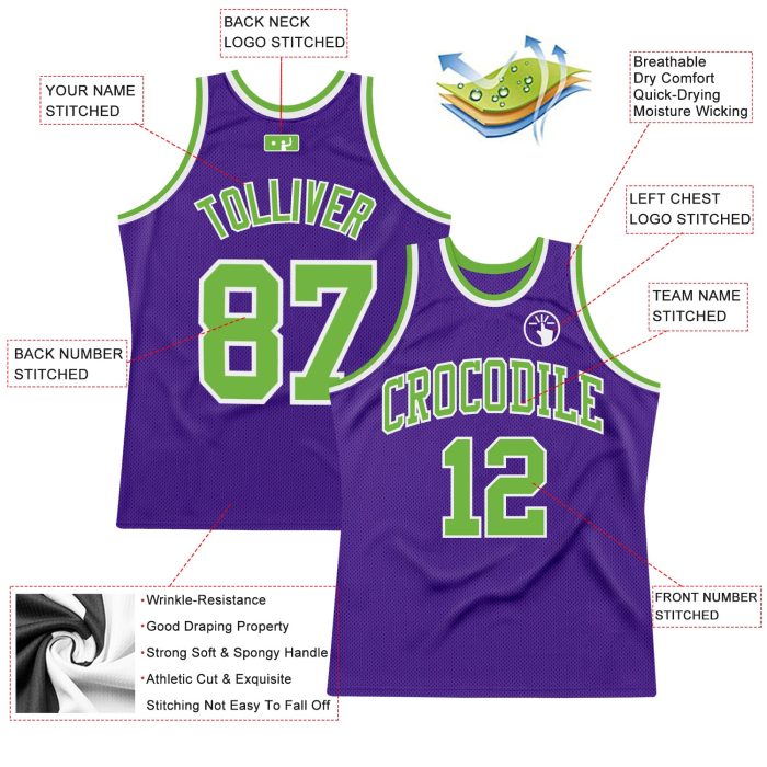 Custom Purple Neon Green White Basketball Jersey - Authentic Throwback Design Custom Purple Neon Green-White Authentic Throwback - Image 2