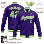 Custom Neon Bomber Jacket in Purple Green White - Full Snap Varsity Letterman Style Custom Purple Neon Green-White Bomber - Image 3