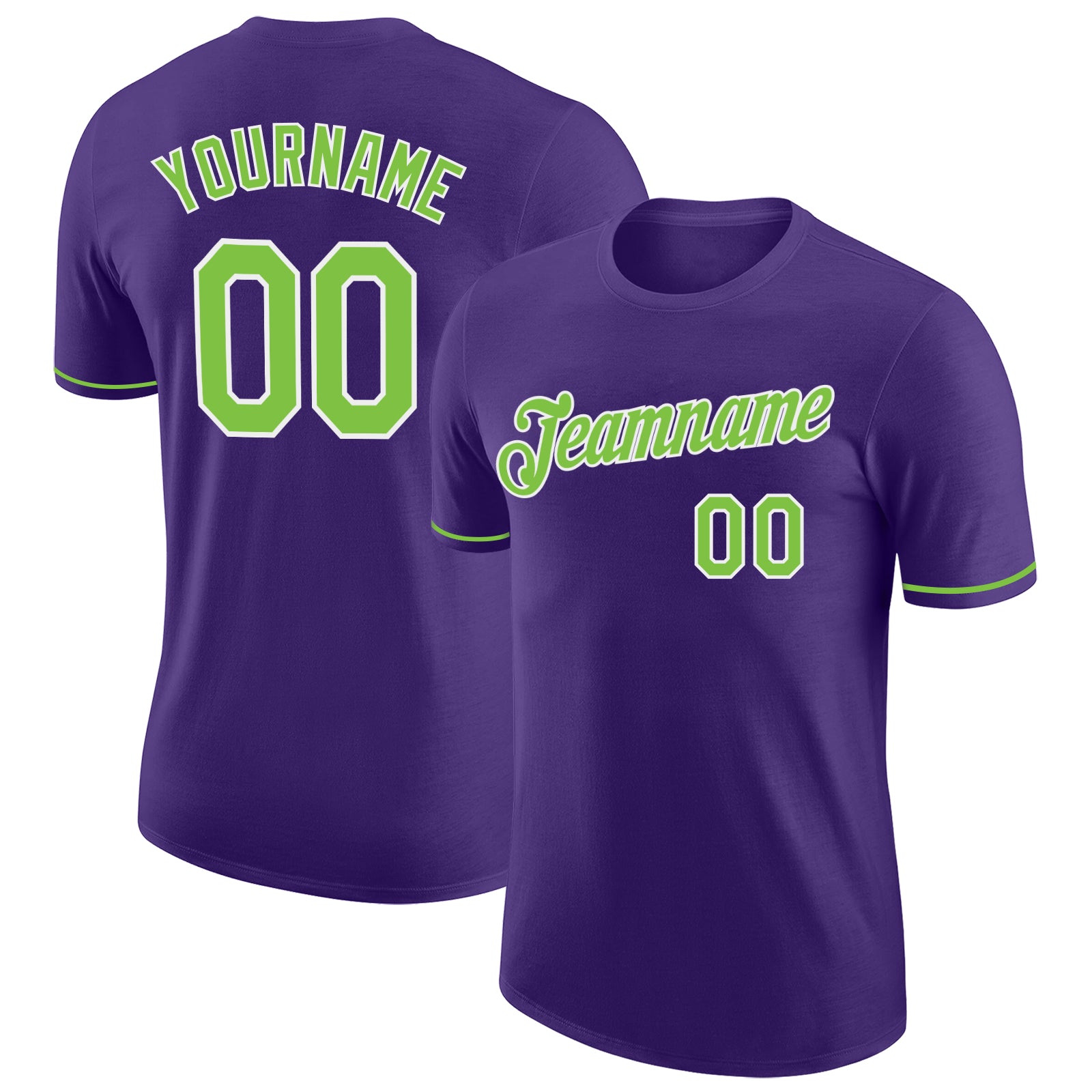 Custom Purple Neon Performance T-Shirt - Green and White Athletic Tee Custom Purple Neon Green-White Performance T-Shirt