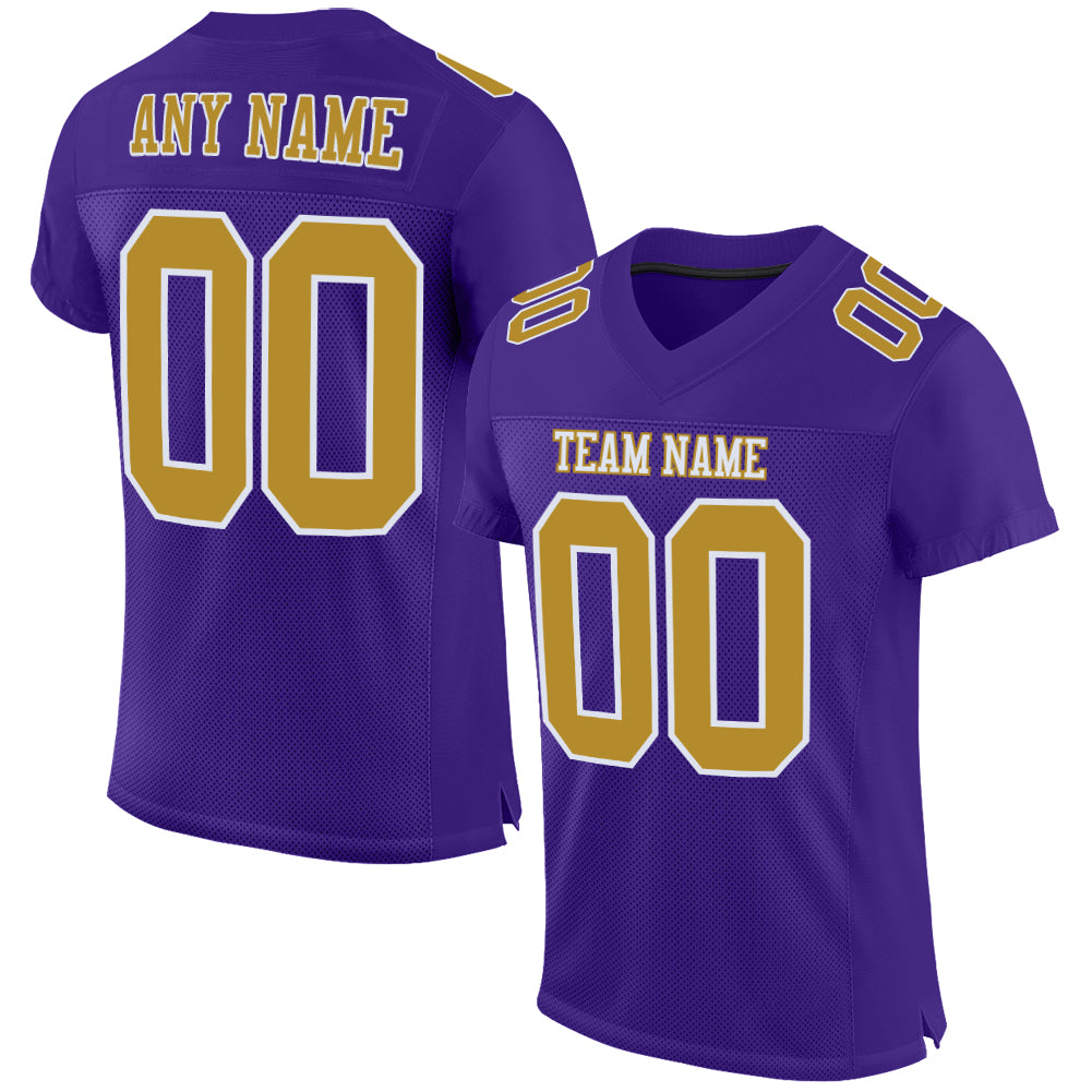 Custom Purple Old Gold-White Mesh Authentic Football Jersey Custom Purple White Gold Mesh Authentic Football Jersey Custom Purple Old Gold-White Mesh Authentic Football Jersey - Image 1