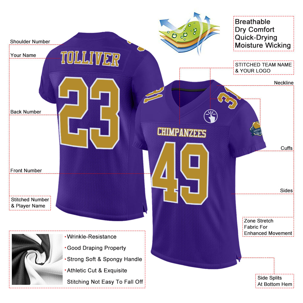 Custom Purple Old Gold-White Mesh Authentic Football Jersey Custom Purple White Gold Mesh Authentic Football Jersey Custom Purple Old Gold-White Mesh Authentic Football Jersey - Image 2