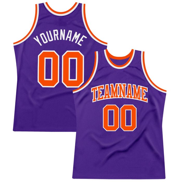 Custom Basketball Jersey - Authentic Throwback in Purple, Orange and White Custom Purple Orange-White Authentic Throwback - Image 1