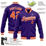 Custom Purple Orange White Bomber Jacket Full-Snap Varsity Letterman Design Custom Purple Orange-White Bomber Full-Snap Varsity - Image 3