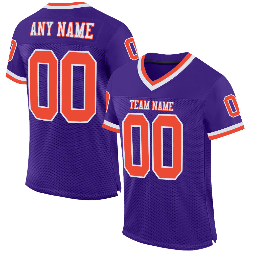 Custom Purple Orange White Mesh Football Jersey - Authentic Throwback Style Custom Purple Orange-White Mesh Authentic Throwback