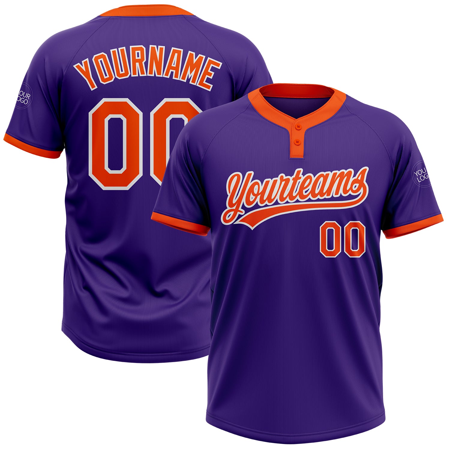 Custom Unisex Softball Jersey - Purple Orange White Two-Button Design Custom Purple Orange-White Two-Button Unisex Softball