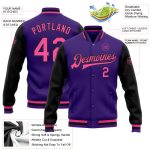 Custom Two Tone Bomber Jacket in Purple Pink Black Varsity Letterman Full-Snap Style Custom Purple Pink-Black Bomber Full-Snap - Image 3