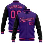 Custom Two Tone Bomber Jacket in Purple Pink Black Varsity Letterman Full-Snap Style Custom Purple Pink-Black Bomber Full-Snap