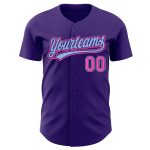 Custom Purple Pink Light Blue Authentic Baseball Jersey for Men and Women Custom Purple Pink-Light Blue Authentic Baseball - Image 2
