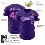 Custom Purple Pink Light Blue Authentic Baseball Jersey for Men and Women Custom Purple Pink-Light Blue Authentic Baseball - Image 3