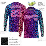 Custom Leopard 3D Pattern Long Sleeve Performance T-Shirt in Purple Pink and Light Blue Custom Purple Pink-Light Blue Leopard - Image 2
