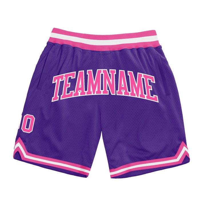 Custom Purple Pink White Basketball Shorts - Authentic Throwback Design Custom Purple Pink-White Authentic Throwback Basketball - Image 1