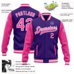 Custom Purple Pink White Varsity Letterman Bomber Jacket Two Tone Full-Snap Custom Purple Pink-White Bomber Full-Snap Varsity - Image 3