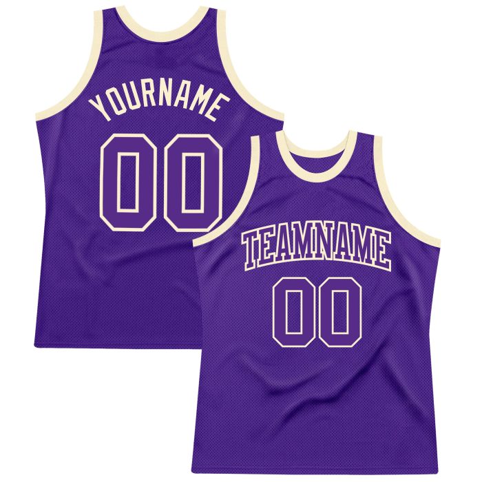 Custom Purple Cream Authentic Basketball Jersey - Throwback Style Custom Purple Purple-Cream Authentic Throwback Basketball - Image 1