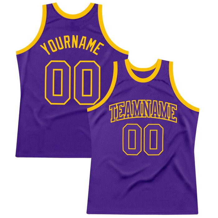 Custom Purple-Gold Basketball Jersey | Authentic Throwback Design Custom Purple Purple-Gold Authentic Throwback Basketball - Image 1