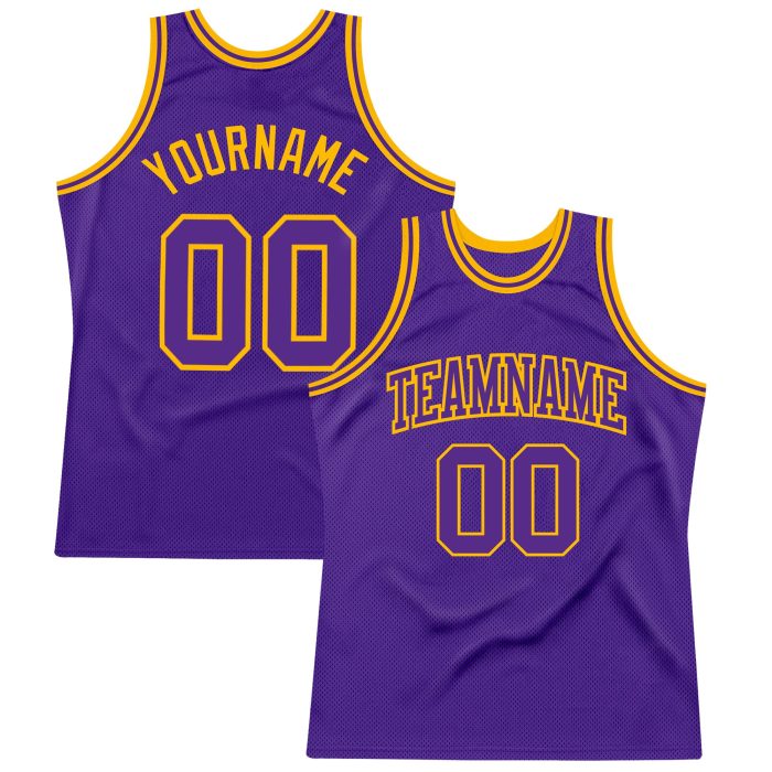 Custom Purple Gold Basketball Jersey Authentic Throwback Style 9538 Custom Purple Purple-Gold Authentic Throwback Basketball - Image 1