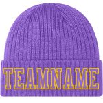 Custom Purple Gold Stitched Knit Hat Cuffed Beanie - Stylish Winter Accessory Custom Purple Purple-Gold Stitched Cuffed Knit