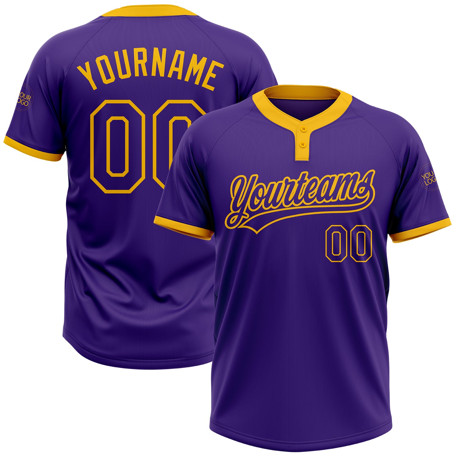 Custom Purple Gold Unisex Softball Jersey - Two-Button Design, Comfortable Fit Custom Purple Purple-Gold Two-Button Unisex