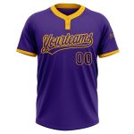 Custom Purple Gold Unisex Softball Jersey - Two-Button Design, Comfortable Fit Custom Purple Purple-Gold Two-Button Unisex - Image 2