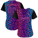 Custom Purple-Pink 3D Leopard Baseball Jersey - Authentic Design for Sports Fans Custom Purple Purple-Pink 3D Pattern Design - Image 2