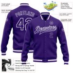 Custom Purple White Bomber Varsity Letterman Jacket Full-Snap for Men and Women Custom Purple Purple-White Bomber Full-Snap - Image 3