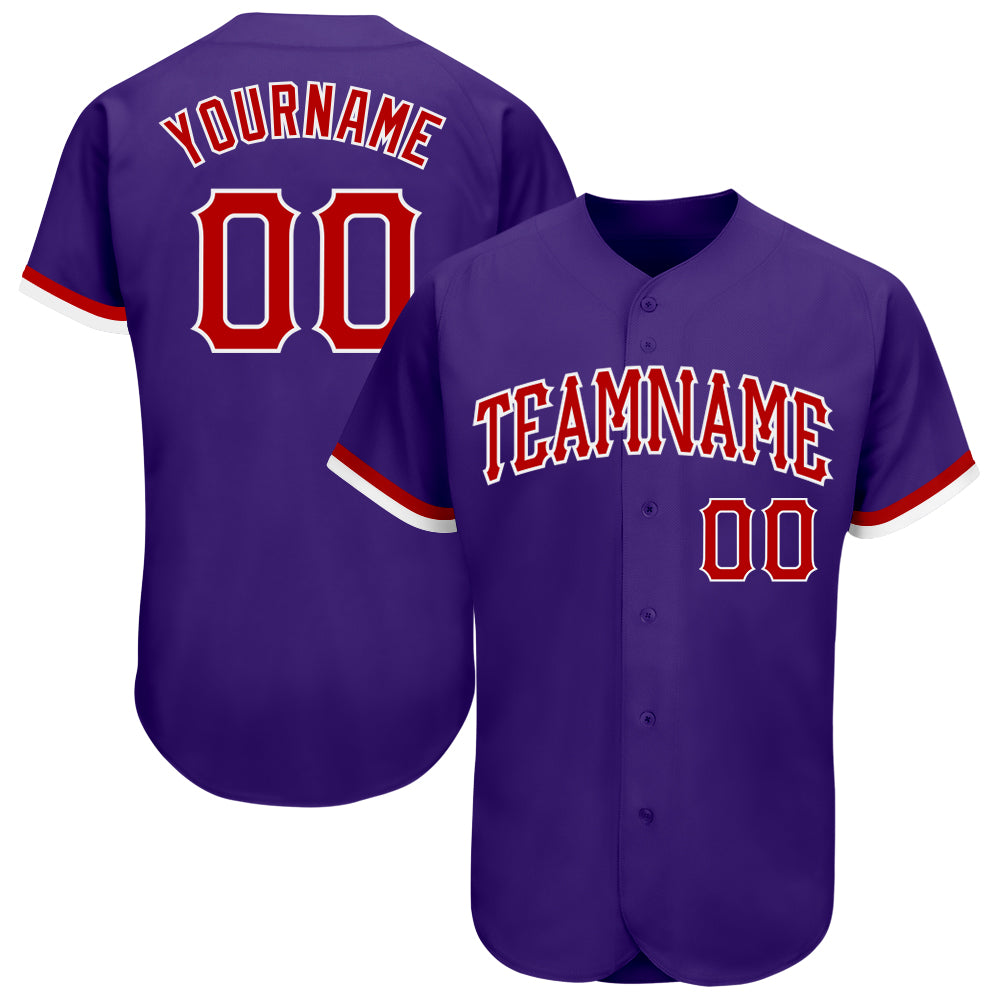 Custom Purple Red and White Authentic Baseball Jersey for Men and Women Custom Purple Red-White Authentic Baseball Jersey