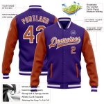 Purple Texas Orange White Two Tone Varsity Bomber Jacket Custom Full-Snap Letterman Custom Purple Texas Orange-White Bomber - Image 3