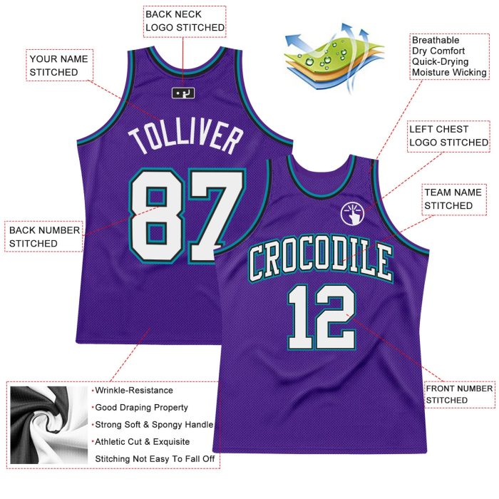 Authentic Basketball Jersey Custom Purple White Black Teal Throwback Design Custom Purple White Black-Teal Authentic Throwback - Image 2