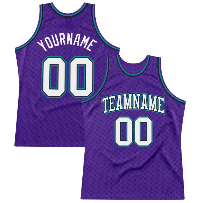 Authentic Basketball Jersey Custom Purple White Black Teal Throwback Design Custom Purple White Black-Teal Authentic Throwback - Image 1