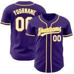 Custom Authentic Baseball Jersey - Purple White Gold Design Custom Purple White-Gold Authentic Baseball Jersey