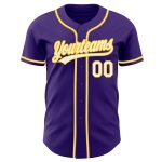 Custom Authentic Baseball Jersey - Purple White Gold Design Custom Purple White-Gold Authentic Baseball Jersey - Image 2