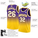 Custom Purple White Gold Basketball Jersey - Authentic Fade Design Fashion Apparel Custom Purple White-Gold Authentic Fade - Image 2