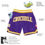 Custom Basketball Shorts - Authentic Throwback Design in Purple and White Gold Custom Purple White-Gold Authentic Throwback - Image 2