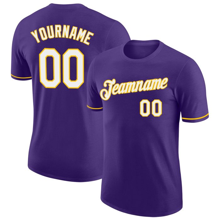 Custom Performance T-Shirt in Purple and White Gold - Style 7110 for Men and Women Custom Purple White-Gold Performance T-Shirt - Image 1