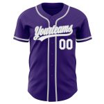 Personalized Purple White Gray Baseball Jersey - Custom Authentic Design Custom Purple White-Gray Authentic Baseball Jersey - Image 2