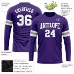 Custom Long Sleeve Performance T-Shirt in Purple White-Grey for Men and Women Custom Purple White-Gray Long Sleeve Performance - Image 3