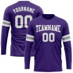 Custom Long Sleeve Performance T-Shirt in Purple White-Grey for Men and Women Custom Purple White-Gray Long Sleeve Performance