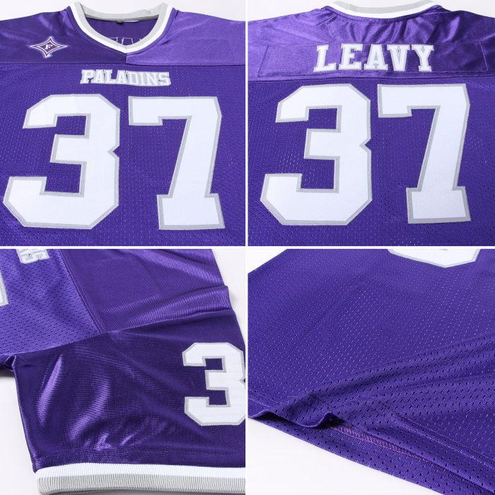 Custom Purple White Gray Authentic Throwback Football Jersey Mesh Design Custom Purple White-Gray Mesh Authentic Throwback - Image 5