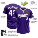 Purple and White Gray Custom Unisex Softball Jersey - Two-Button Design Custom Purple White-Gray Two-Button Unisex Softball - Image 3