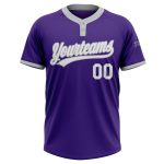 Purple and White Gray Custom Unisex Softball Jersey - Two-Button Design Custom Purple White-Gray Two-Button Unisex Softball - Image 2