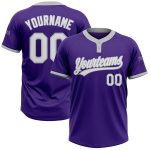 Purple and White Gray Custom Unisex Softball Jersey - Two-Button Design Custom Purple White-Gray Two-Button Unisex Softball