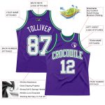 Purple White Kelly Green Custom Authentic Basketball Jersey - Throwback Style Custom Purple White-Kelly Green Authentic Throwback - Image 2